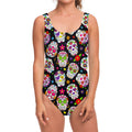 Sugar Skull Pattern Print One Piece Swimsuit