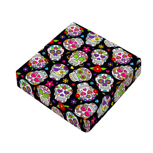 Sugar Skull Pattern Print Outdoor Seat Cushion Cover