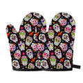 Sugar Skull Pattern Print Oven Mitts
