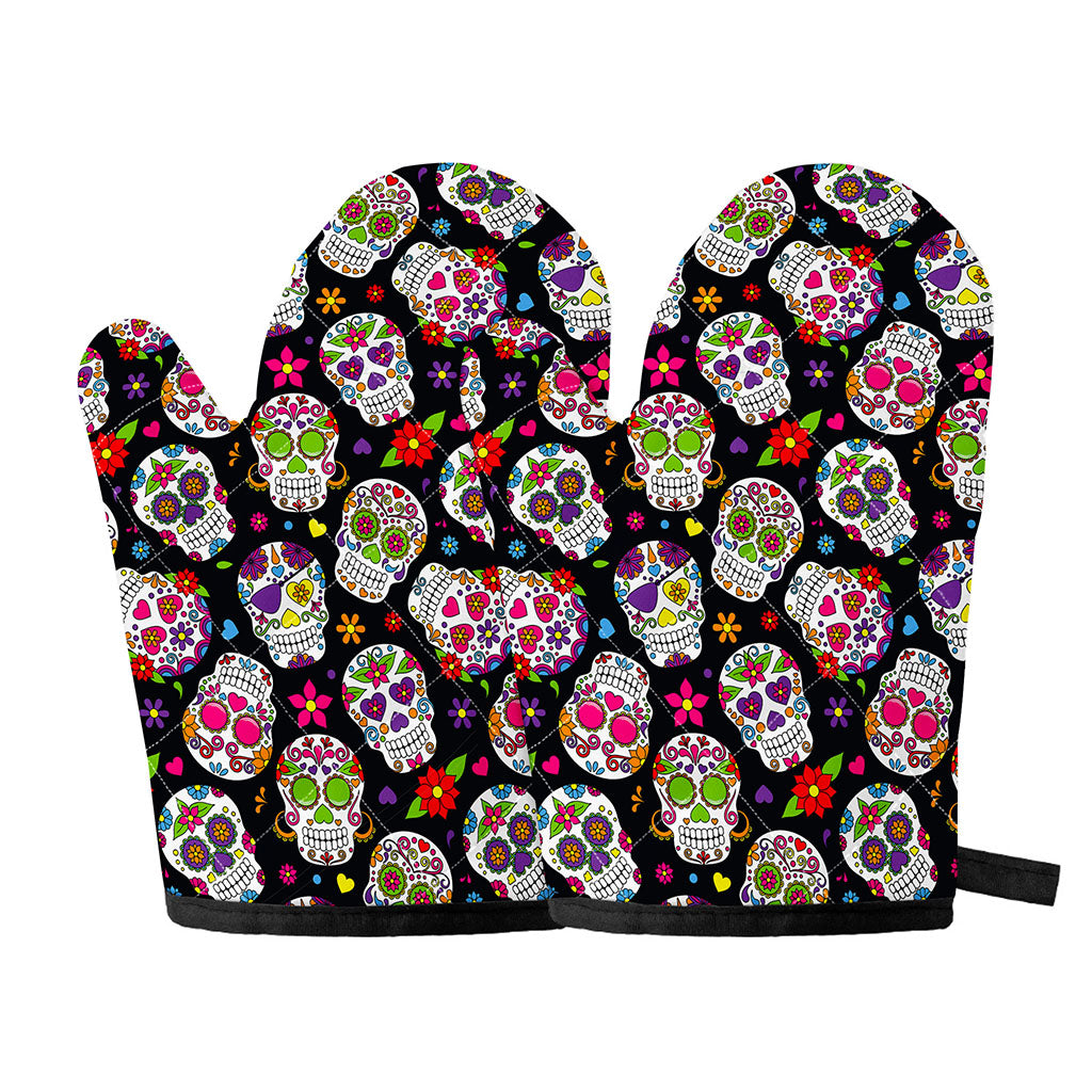 Sugar Skull Pattern Print Oven Mitts