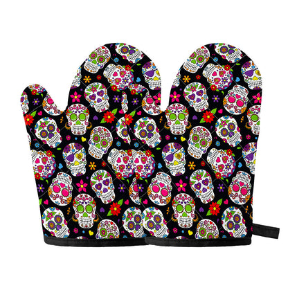 Sugar Skull Pattern Print Oven Mitts