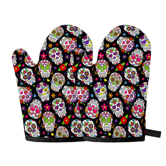 Sugar Skull Pattern Print Oven Mitts
