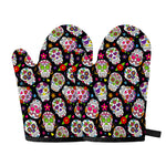 Sugar Skull Pattern Print Oven Mitts