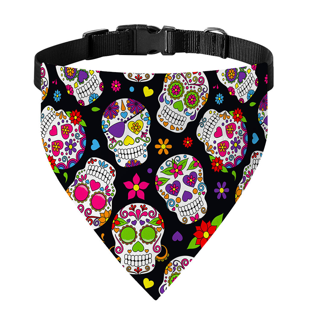 Sugar Skull Pattern Print Over The Collar Dog Bandana
