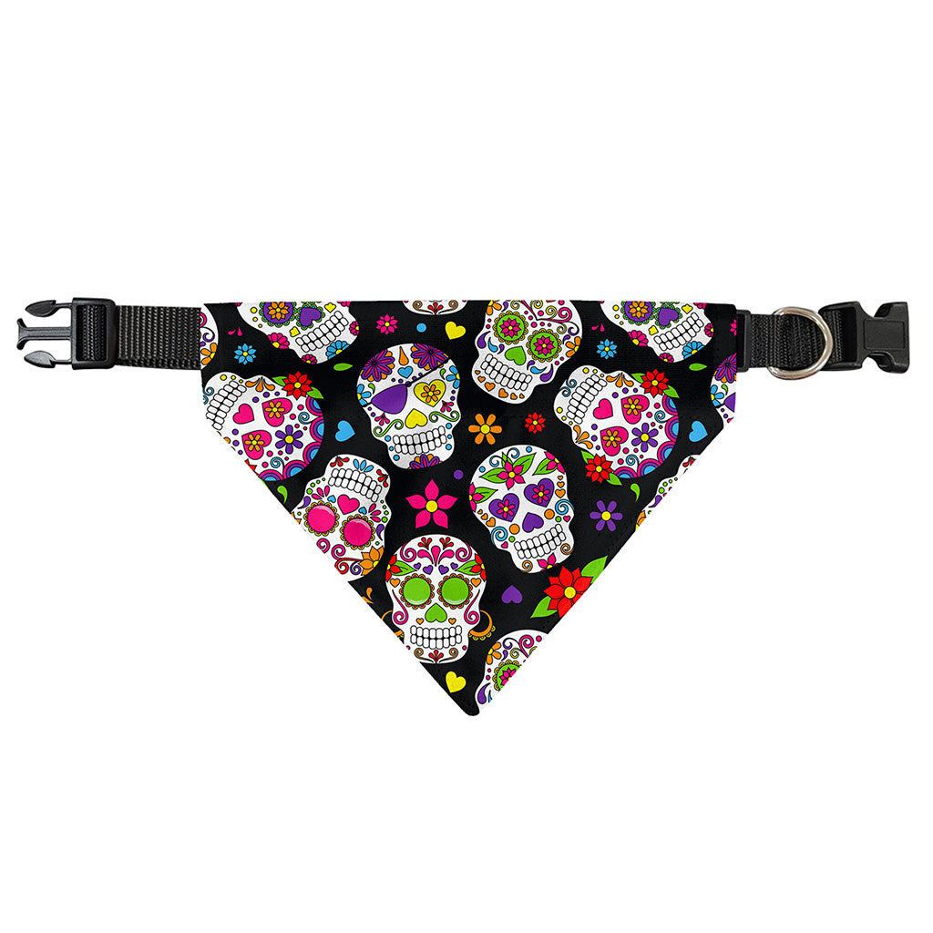 Sugar Skull Pattern Print Over The Collar Dog Bandana