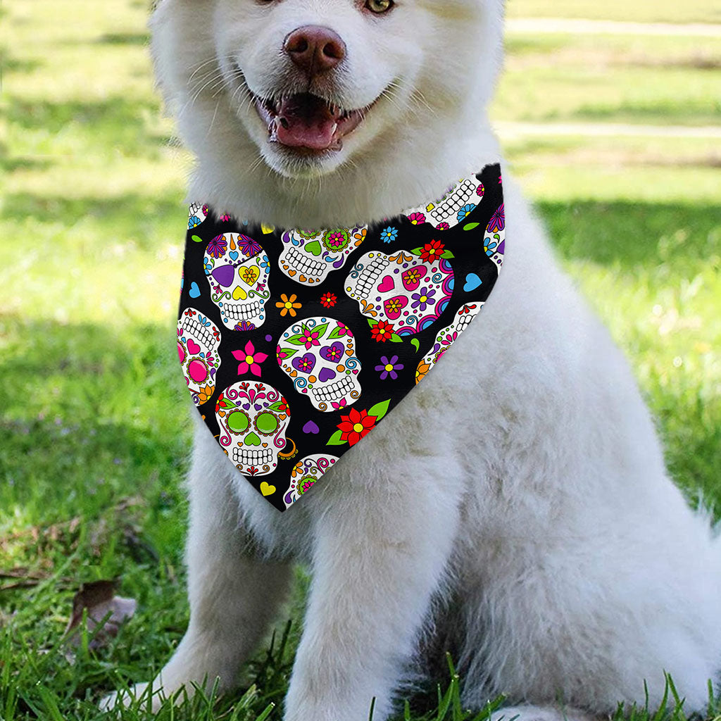 Sugar Skull Pattern Print Over The Collar Dog Bandana
