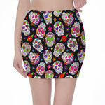 Sugar Skull Pattern Print Pencil Mini Skirt