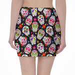 Sugar Skull Pattern Print Pencil Mini Skirt