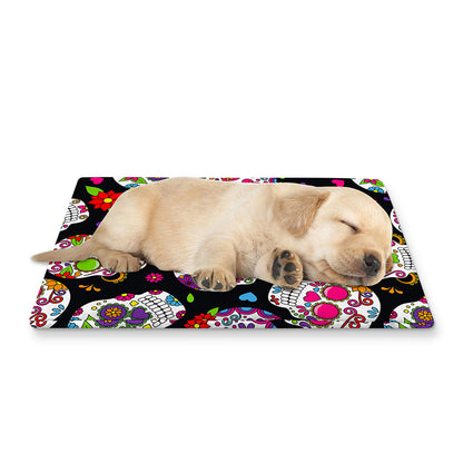 Sugar Skull Pattern Print Pet Cooling Mat Cover