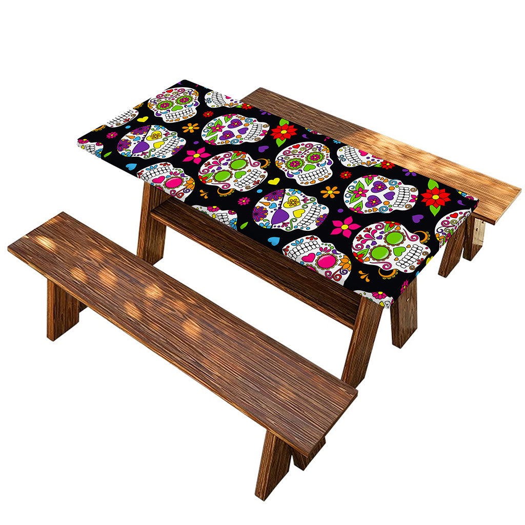 Sugar Skull Pattern Print Picnic Table Cover
