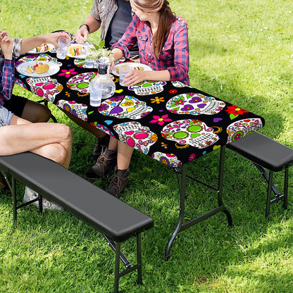 Sugar Skull Pattern Print Picnic Table Cover