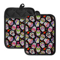 Sugar Skull Pattern Print Pot Holders With Pocket