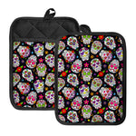 Sugar Skull Pattern Print Pot Holders With Pocket
