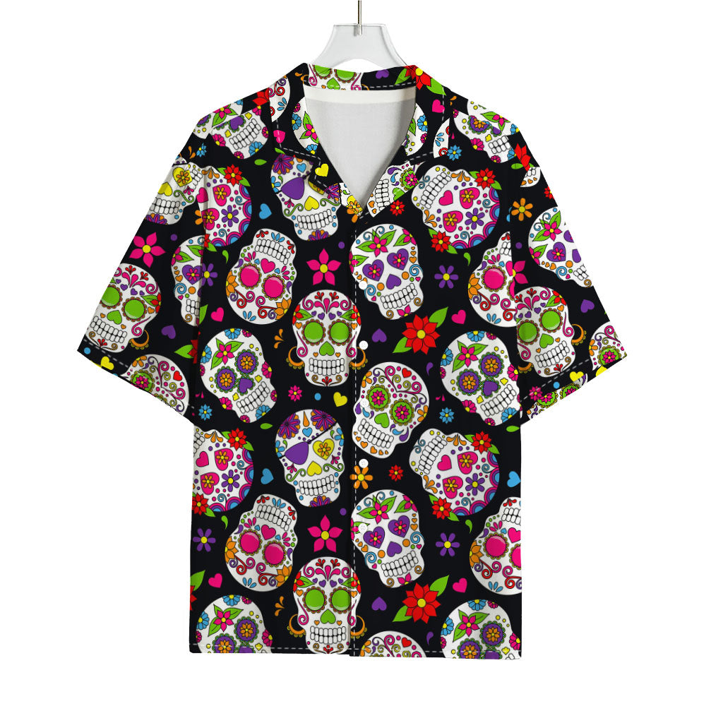 Sugar Skull Pattern Print Rayon Hawaiian Shirt