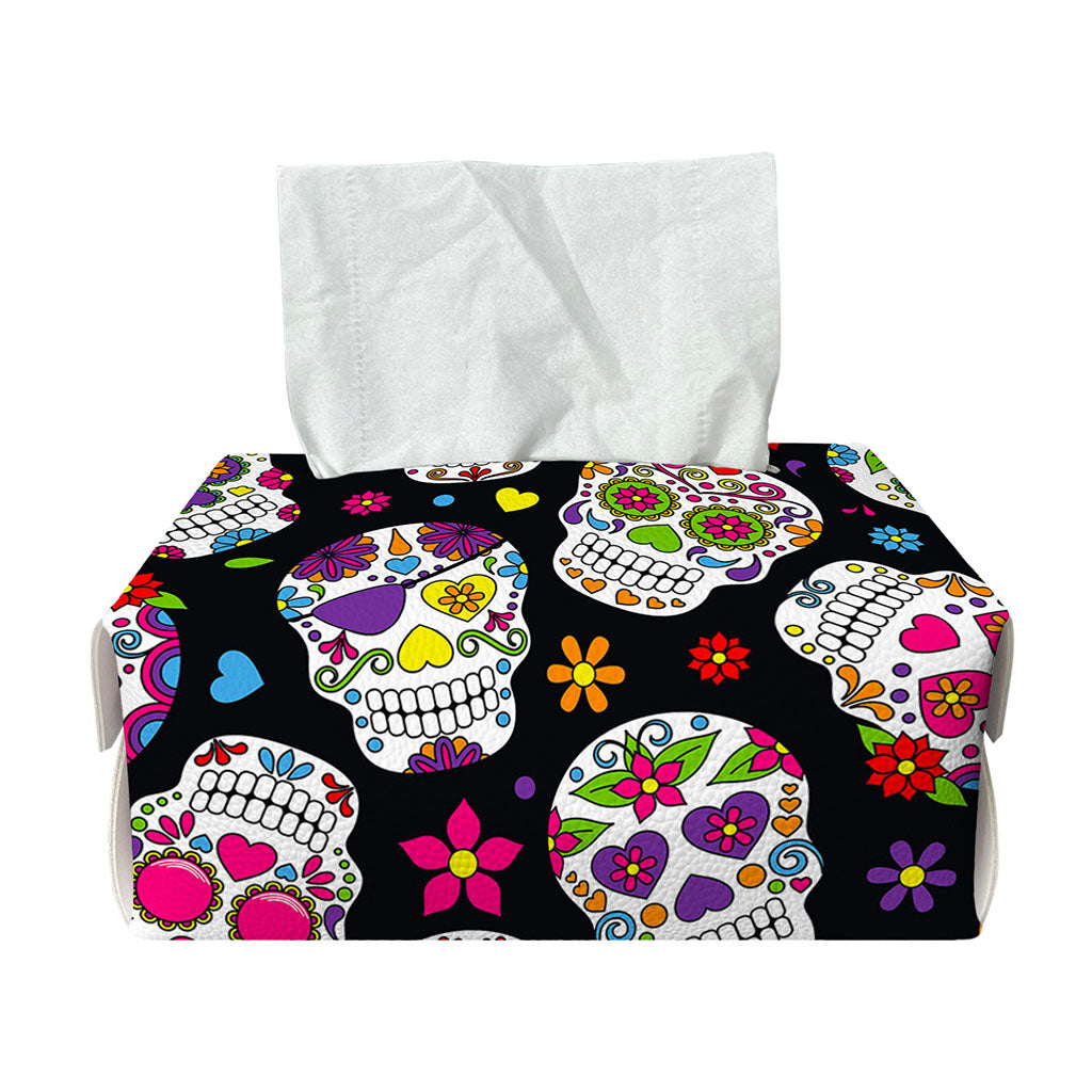 Sugar Skull Pattern Print Rectangle Tissue Box Cover