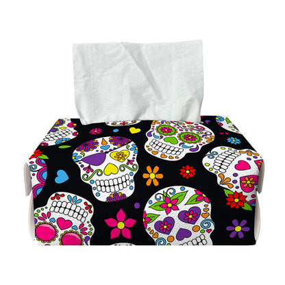Sugar Skull Pattern Print Rectangle Tissue Box Cover