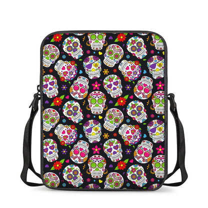 Sugar Skull Pattern Print Rectangular Crossbody Bag