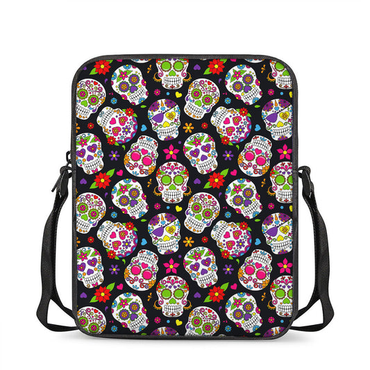 Sugar Skull Pattern Print Rectangular Crossbody Bag