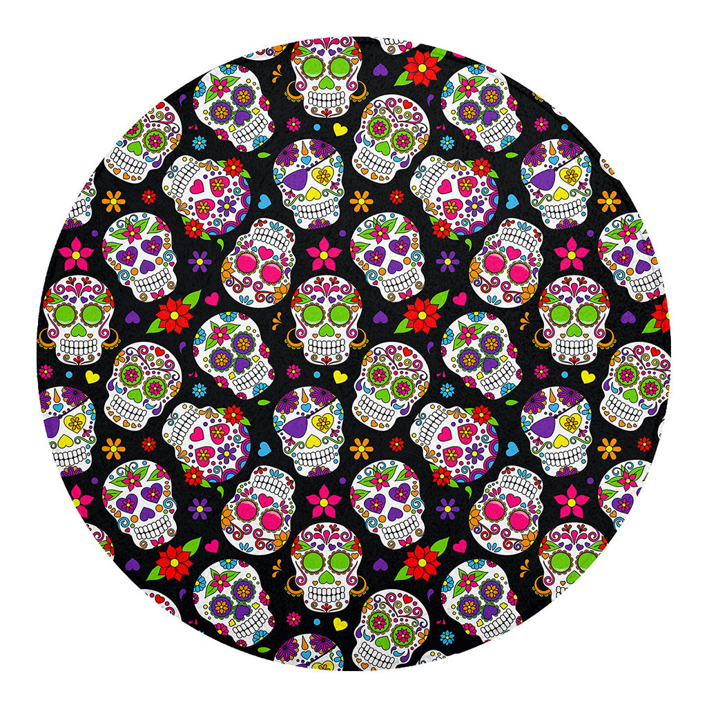 Sugar Skull Pattern Print Round Blanket