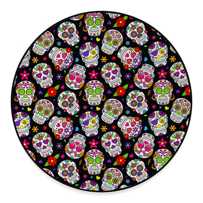 Sugar Skull Pattern Print Round Floor Mat