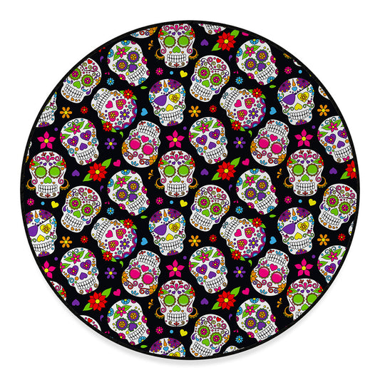Sugar Skull Pattern Print Round Floor Mat
