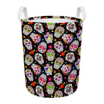 Sugar Skull Pattern Print Round Laundry Basket