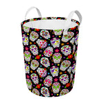 Sugar Skull Pattern Print Round Laundry Basket