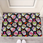 Sugar Skull Pattern Print Rubber Doormat