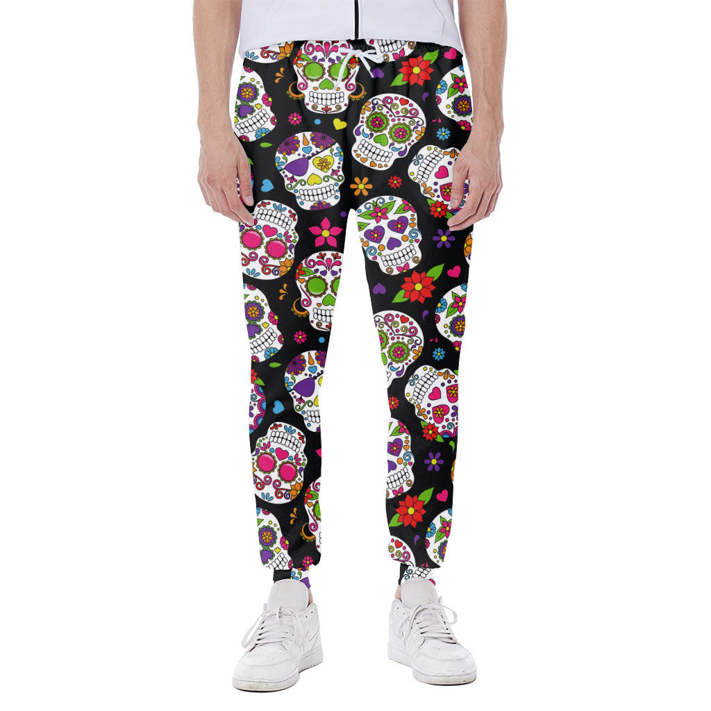 Sugar Skull Pattern Print Scuba Joggers