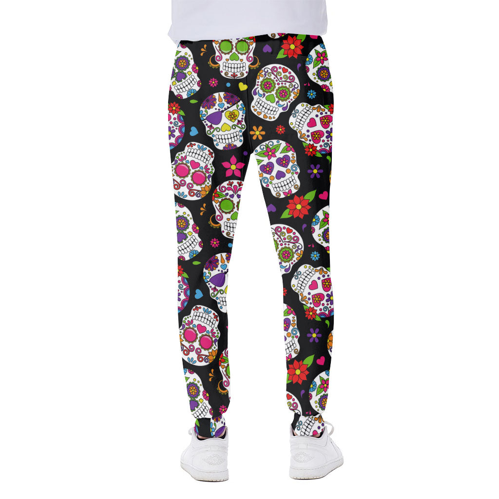 Sugar Skull Pattern Print Scuba Joggers
