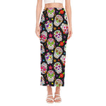Sugar Skull Pattern Print Side Slit Maxi Skirt