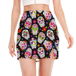 Sugar Skull Pattern Print Side Slit Mini Skirt
