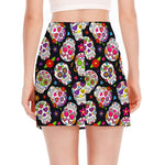 Sugar Skull Pattern Print Side Slit Mini Skirt