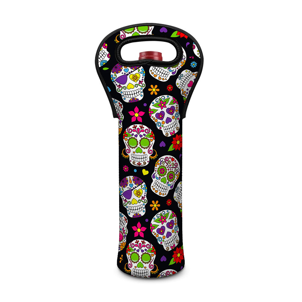 Sugar Skull Pattern Print Single Neoprene Wine Tote