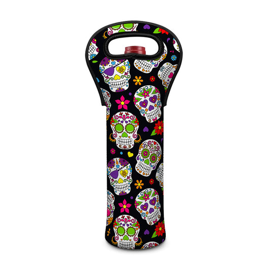Sugar Skull Pattern Print Single Neoprene Wine Tote