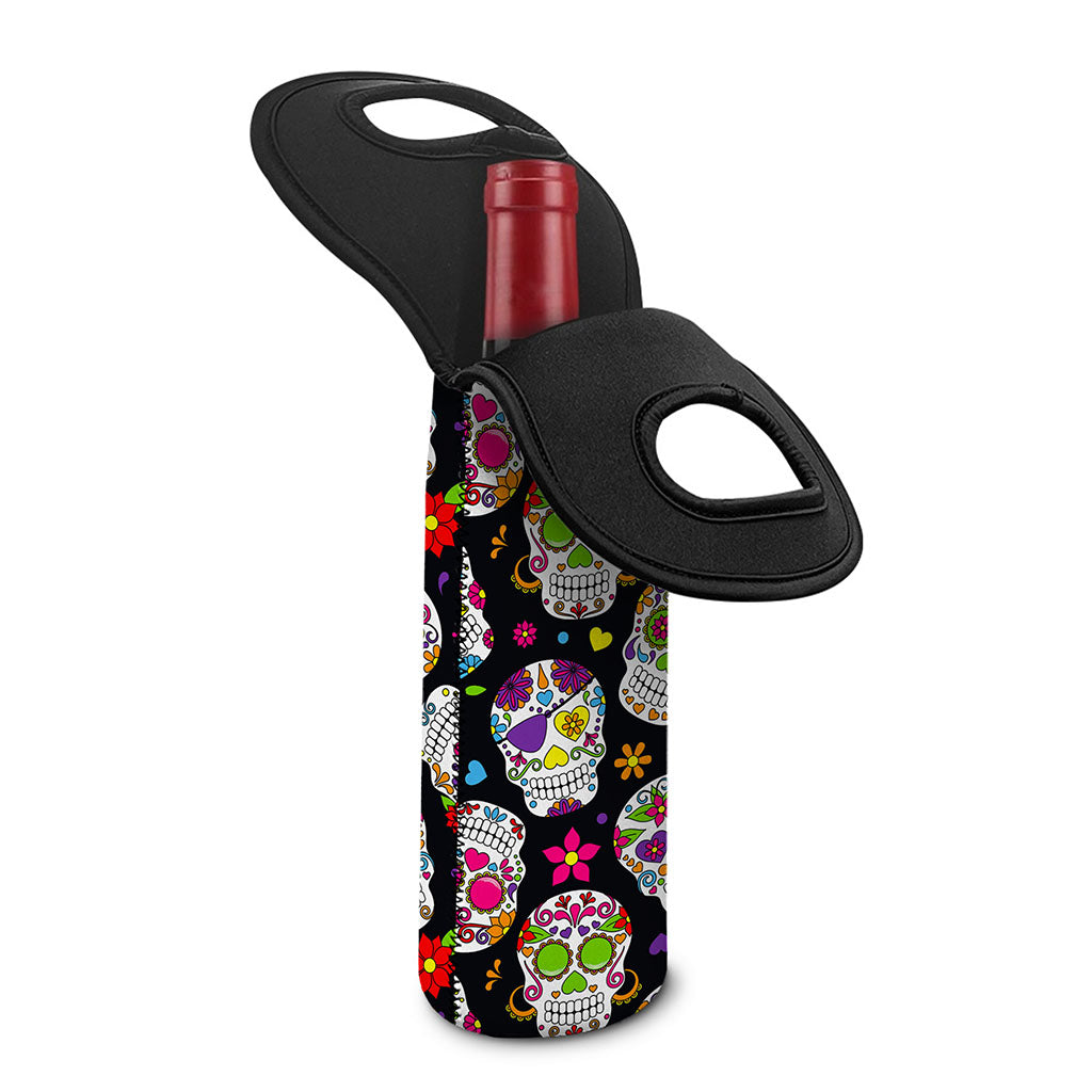 Sugar Skull Pattern Print Single Neoprene Wine Tote