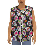 Sugar Skull Pattern Print Sleeveless Baseball Jersey