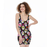 Sugar Skull Pattern Print Sleeveless Bodycon Dress