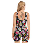 Sugar Skull Pattern Print Sleeveless One Piece Swimsuit
