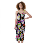 Sugar Skull Pattern Print Slim Fit Midi Cami Dress