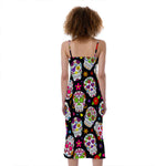 Sugar Skull Pattern Print Slim Fit Midi Cami Dress