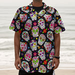 Sugar Skull Pattern Print Textured Short Sleeve Shirt