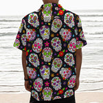 Sugar Skull Pattern Print Textured Short Sleeve Shirt