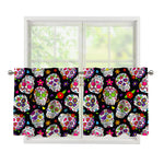 Sugar Skull Pattern Print Tier Curtains
