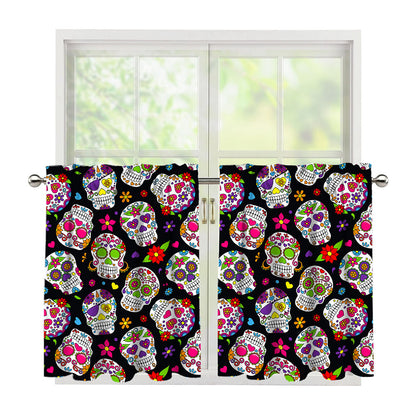 Sugar Skull Pattern Print Tier Curtains