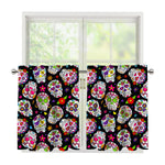 Sugar Skull Pattern Print Tier Curtains
