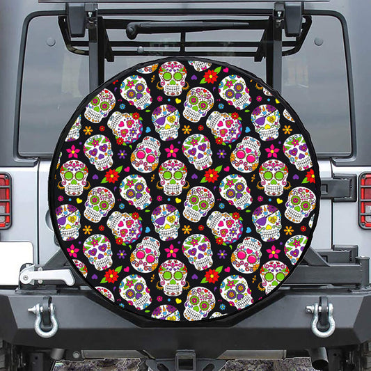 Sugar Skull Pattern Print Tire Cover