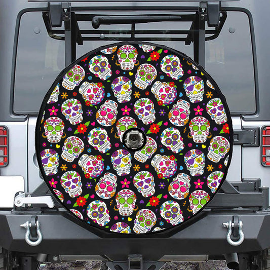 Sugar Skull Pattern Print Tire Cover With Camera Hole