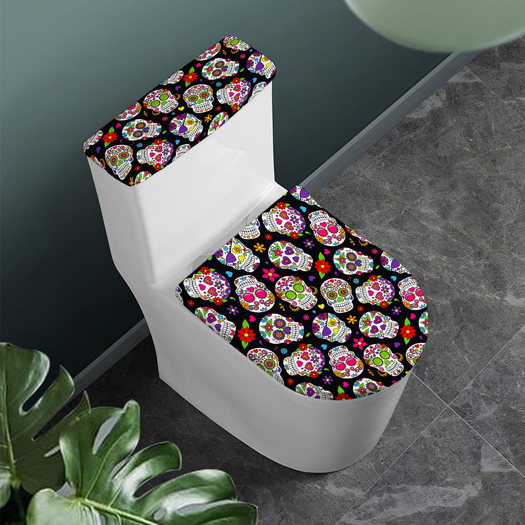 Sugar Skull Pattern Print Toilet Lid And Tank Cover Set