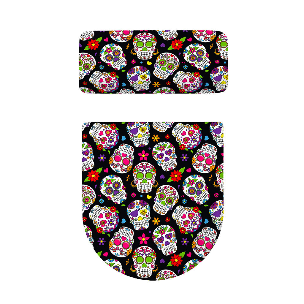 Sugar Skull Pattern Print Toilet Lid And Tank Cover Set